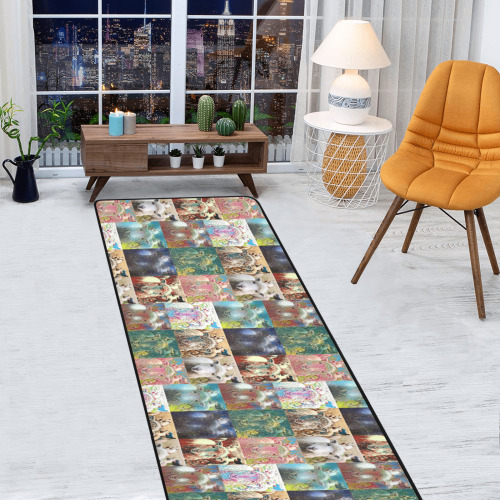 Sheep With Filters Collage Area Rug with Black Binding 9'6''x3'3''