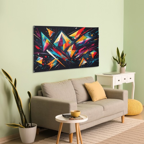 Diamond brilliant shapes. Colorful abstract art House Flag 56"x34.5"