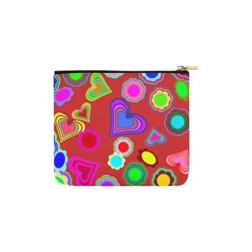 Groovy Hearts and Flowers Red Carry-All Pouch 6''x5''