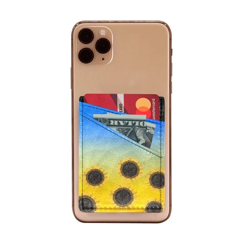 Ukraine yellow blue geometric mesh pattern Sunflowers Cell Phone Card Holder