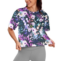 Dark violet garden 25 Women's Cropped T-shirt (Model T80)