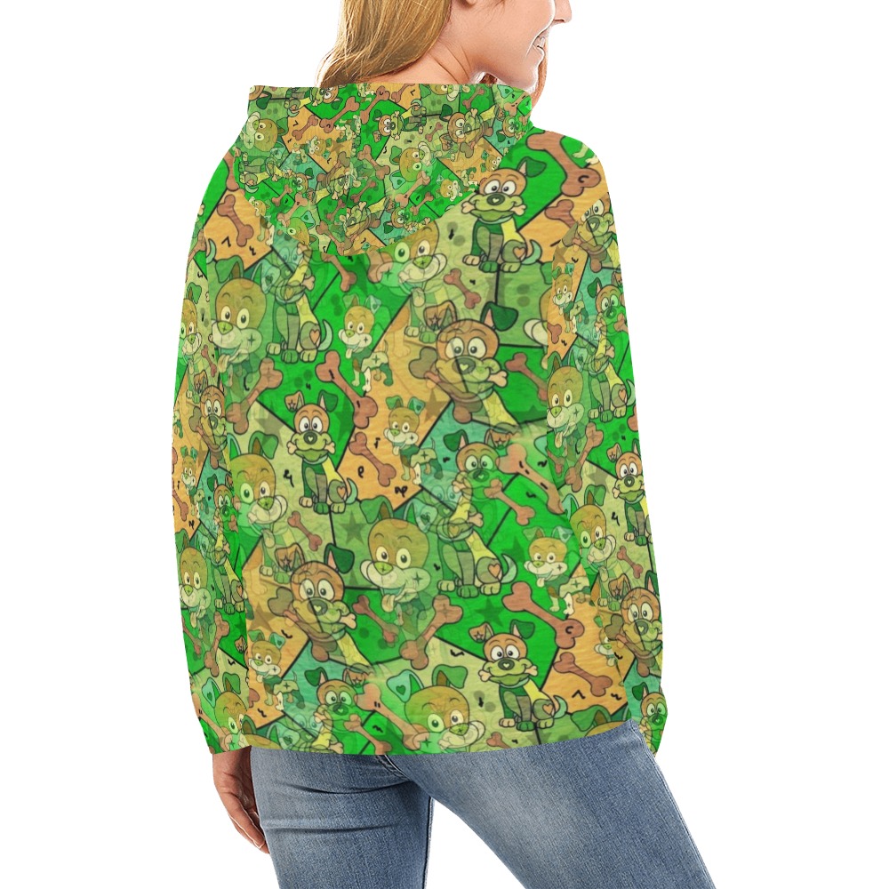 Camouflage Dogs by Nico Bielow All Over Print Hoodie for Women (USA Size) (Model H13)