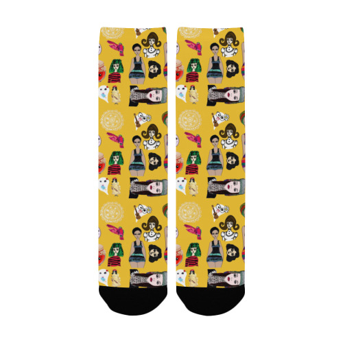 drawing collage yellow Custom Socks for Women