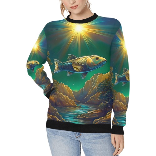 Celestial Swim Women's Rib Cuff Crew Neck Sweatshirt (Model H34)