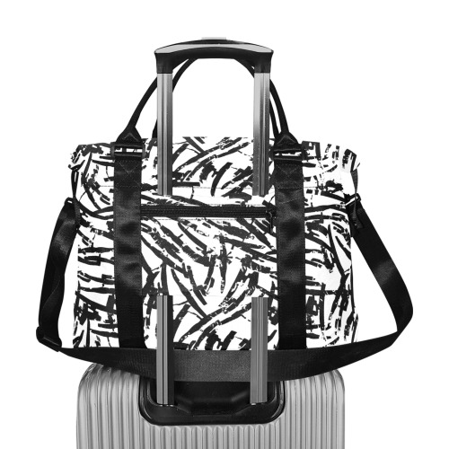 Brush Stroke Black and White Large Capacity Duffle Bag (Model 1715)