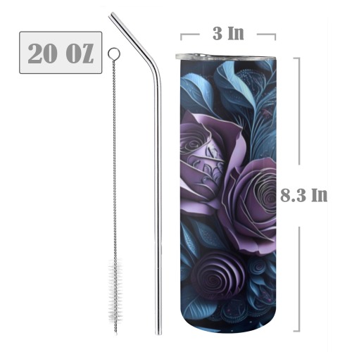 Purple Roses 3D - 20oz Tall Skinny Tumbler with Lid and Straw