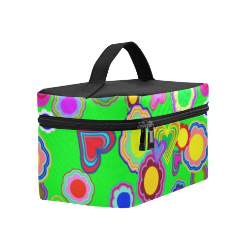Groovy Hearts and Flowers Green Cosmetic Bag/Large (Model 1658)