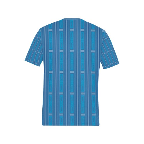 Blue Patterned Stripes Men's All Over Print T-Shirt (Solid Color Neck) (Model T63)