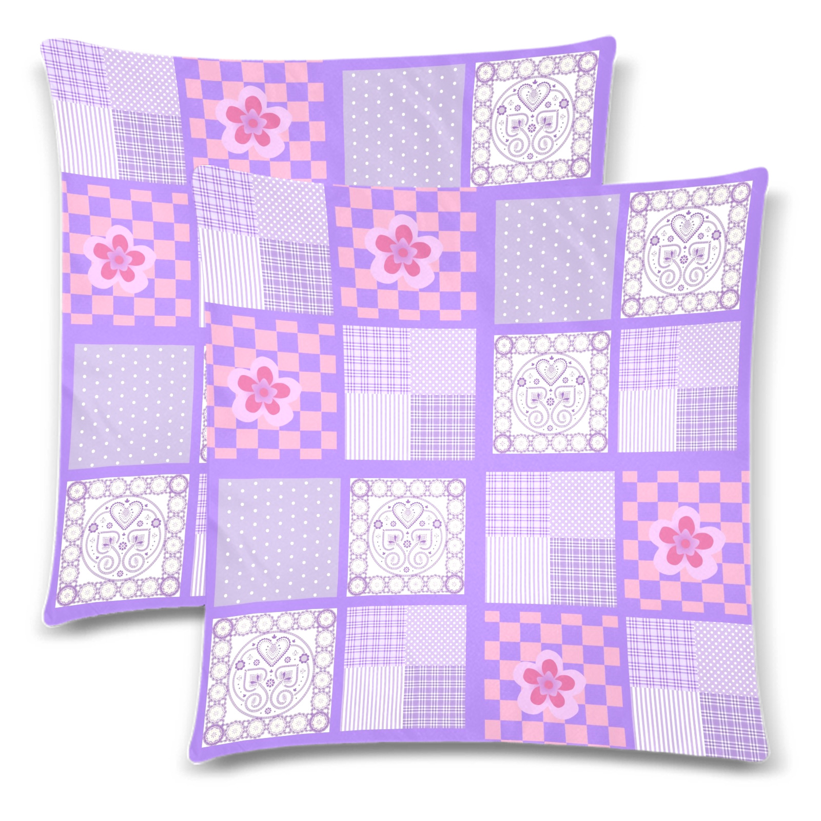 Pink and Purple Patchwork Design Custom Zippered Pillow Cases 18"x 18" (Twin Sides) (Set of 2)
