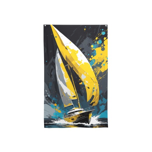 Chic fantasy sail yacht. Yellow, white, black House Flag 34.5"x56"