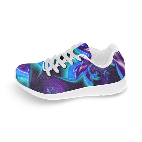 Aqua Blue and Purple Flowers Fractal Abstract Kid's Running Shoes (Model 020)
