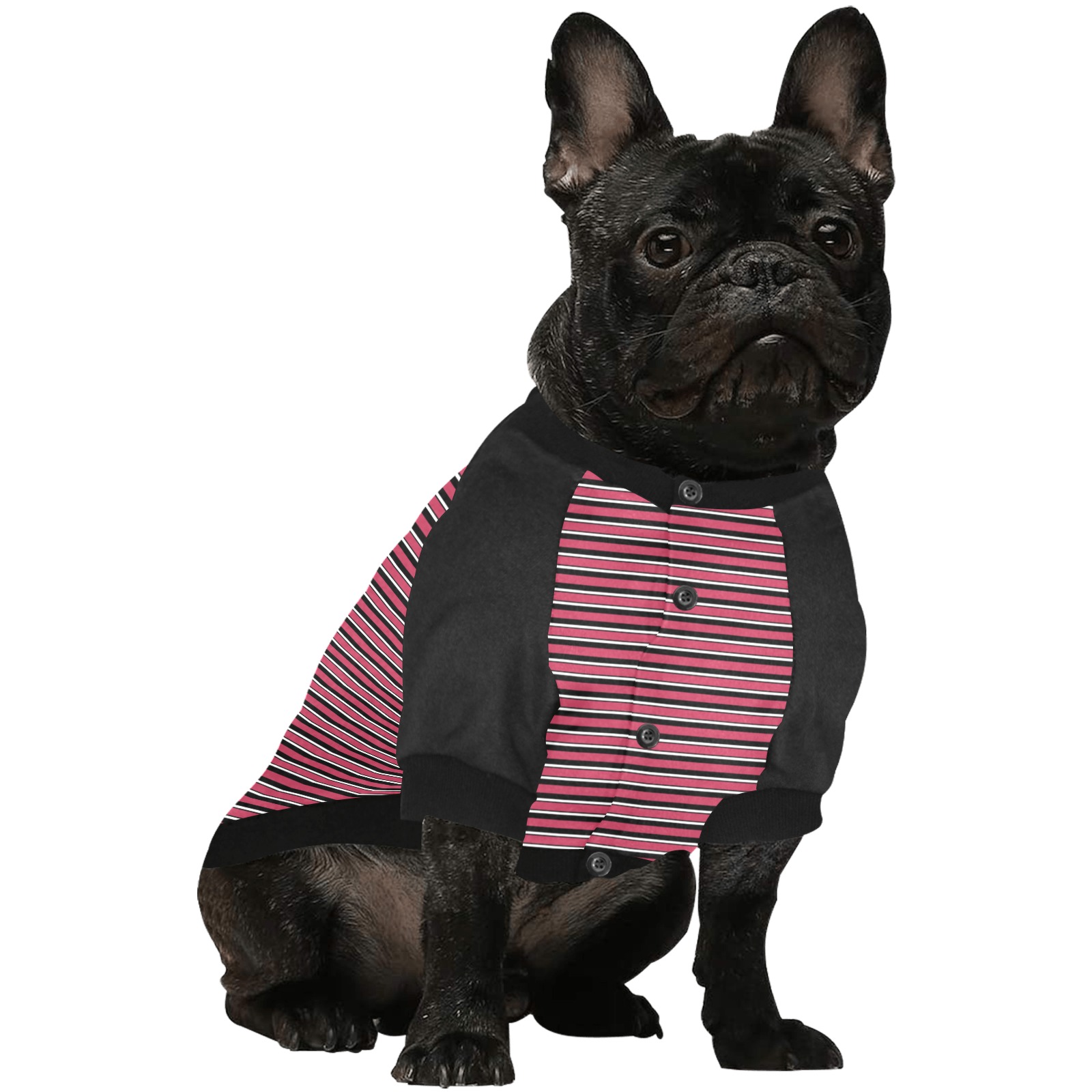 Magenta, Black and White Stripes Pet Dog Round Neck Shirt