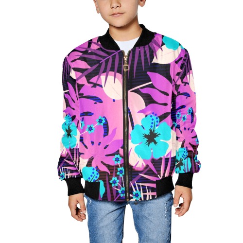 GROOVY FUNK THING FLORAL PURPLE Kids' All Over Print Bomber Jacket (Model H40)