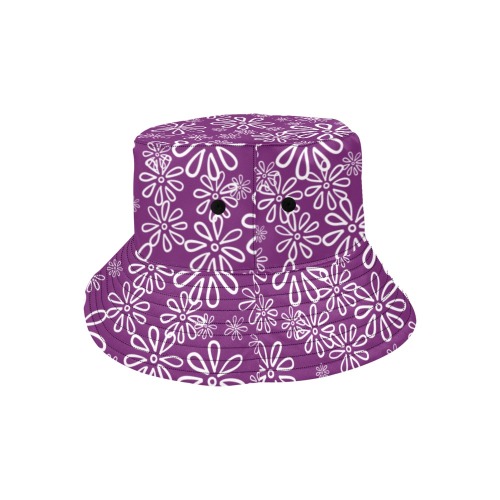 Fields of White Flowers on Purple All Over Print Bucket Hat