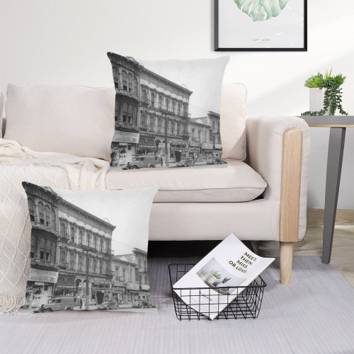 East side of Main Street Los Angeles. 1930s Linen Zippered Pillowcase 18"x18"(Two Sides&Pack of 2)