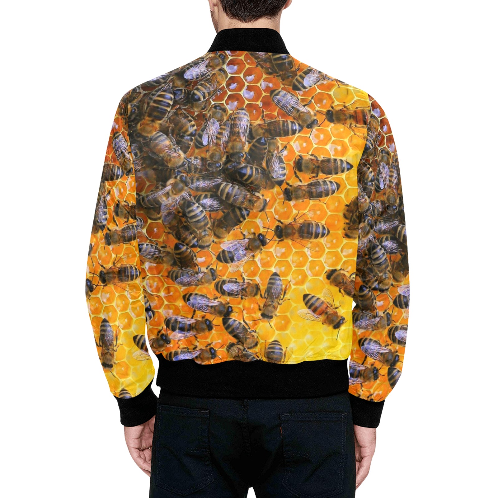 HONEY BEES 4 All Over Print Quilted Bomber Jacket for Men (Model H33)
