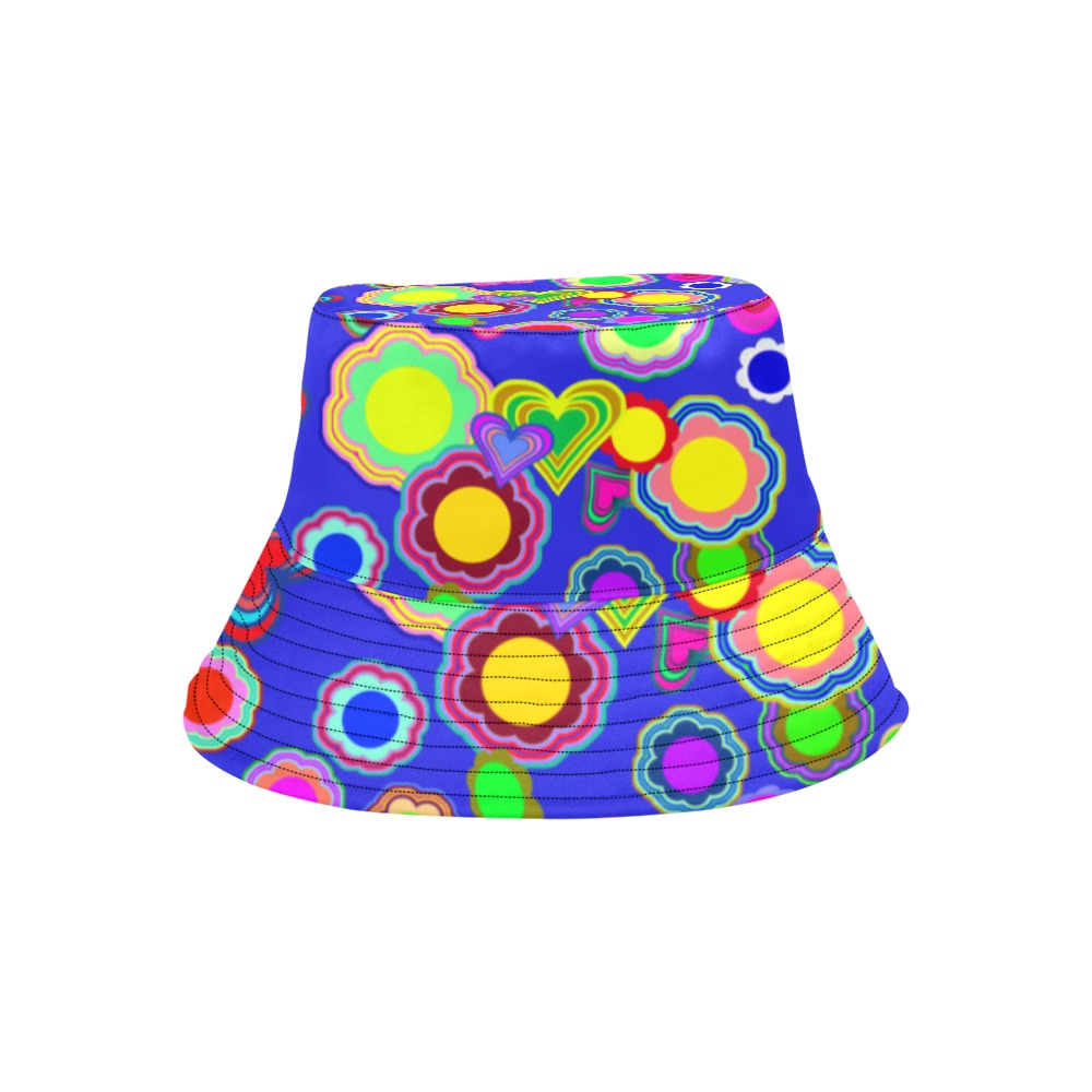 Groovy Hearts and Flowers Blue All Over Print Bucket Hat for Men
