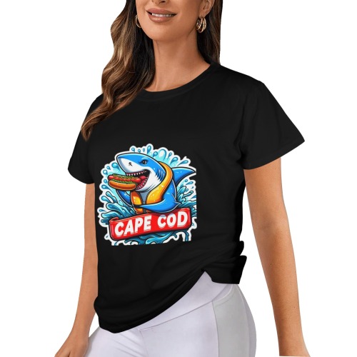 CAPE COD-GREAT WHITE EATING HOT DOG 3 Women's Glow in the Dark T-shirt (Front Printing)