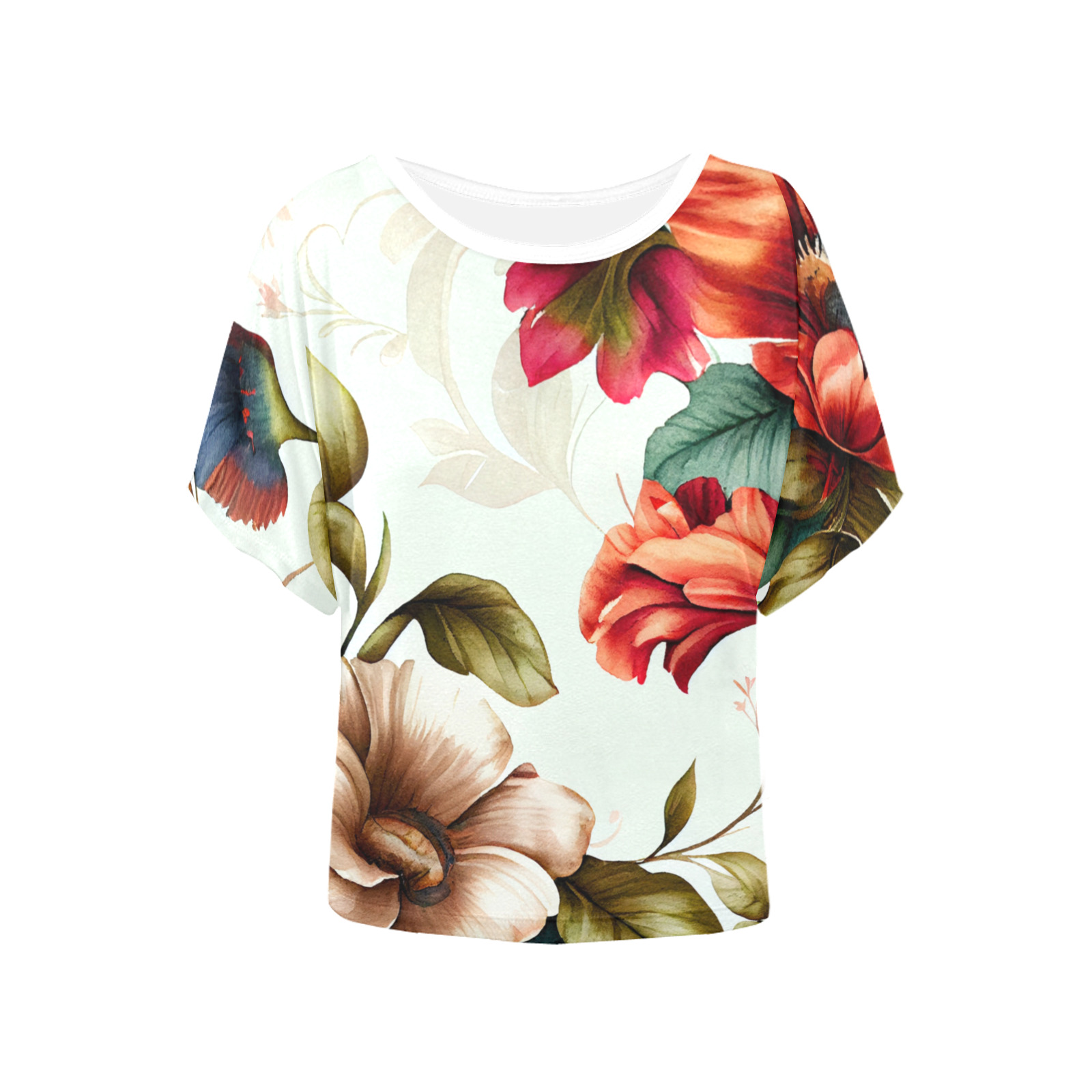 flowers botanic art (4) all over print tshirt Women's Batwing-Sleeved Blouse T shirt (Model T44)