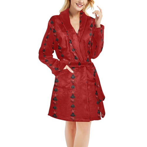 Black Red Playing Card Shapes - Red Women's All Over Print Night Robe