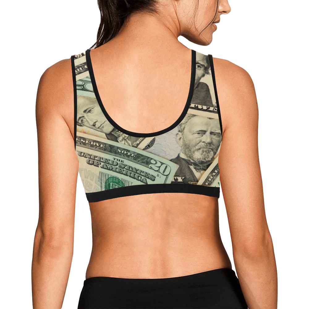 US PAPER CURRENCY Women's All Over Print Sports Bra (Model T52)