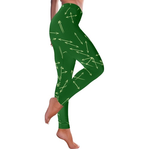 Arrows Every Direction Yellow on Green Women's Low Rise Leggings (Invisible Stitch) (Model L05)