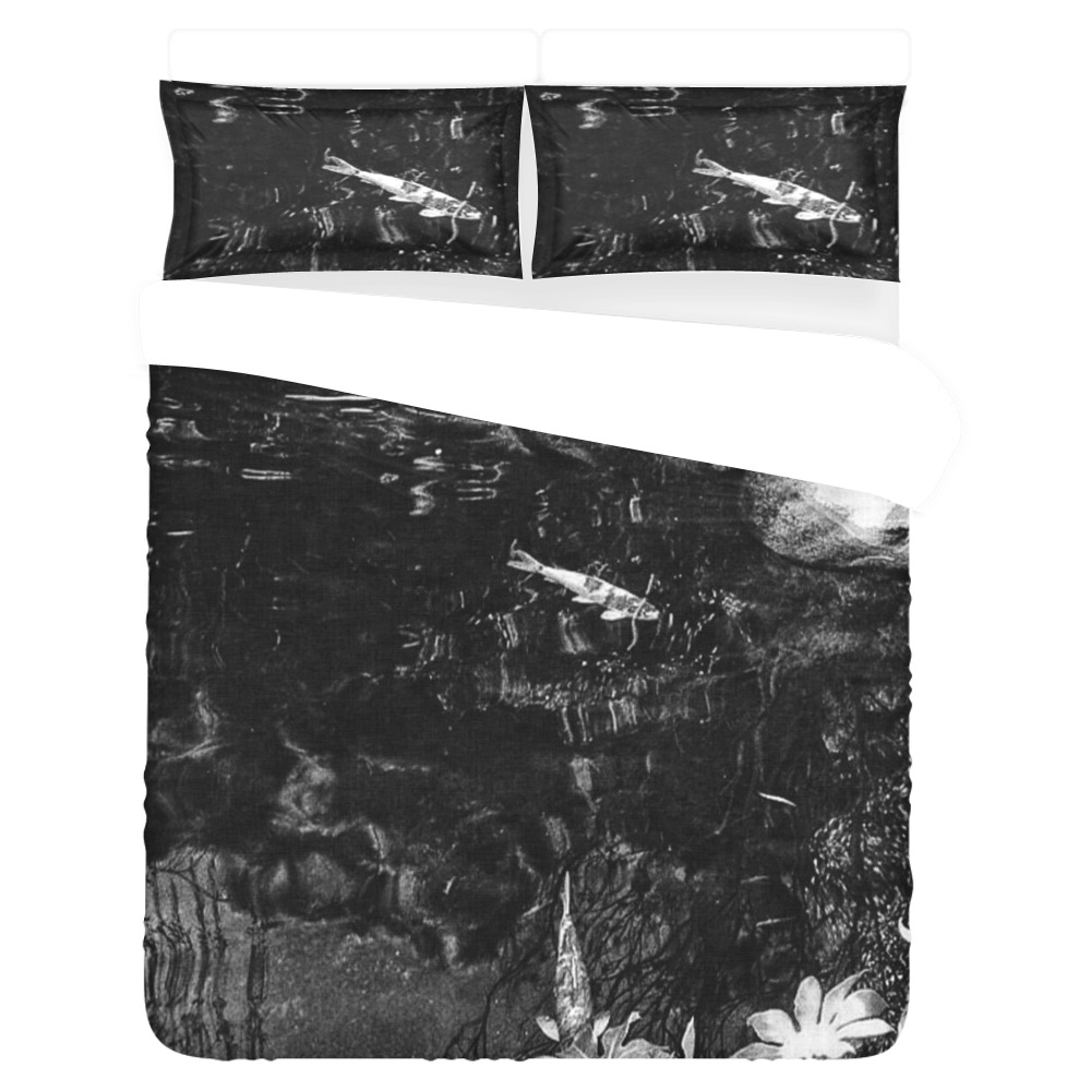 Reflecting Pond (Black & White) 3-Piece Bedding Set