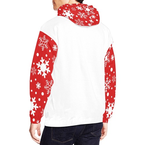 Red Snowflake Sleeves and Hood All Over Print Hoodie for Men (USA Size) (Model H13)