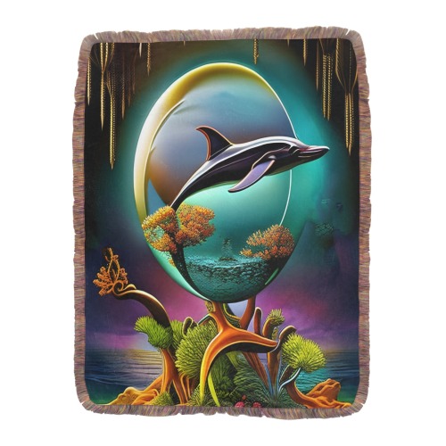 Out Of This World Spheres Dolphin Ultra-Soft Fringe Blanket 60"x80" (Mixed Green)