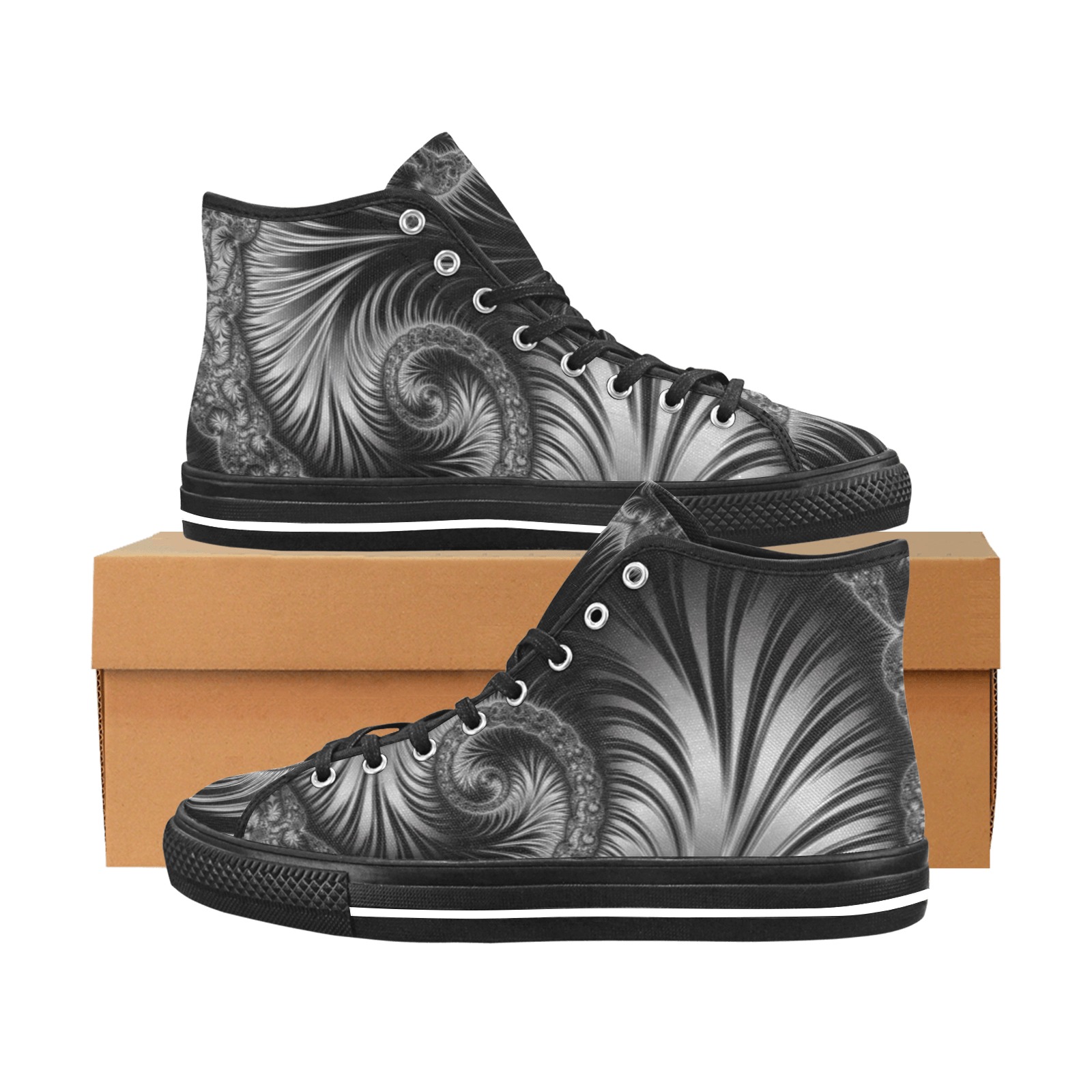 Black and Silver Spiral Fractal Abstract Vancouver H Men's Canvas Shoes (1013-1)