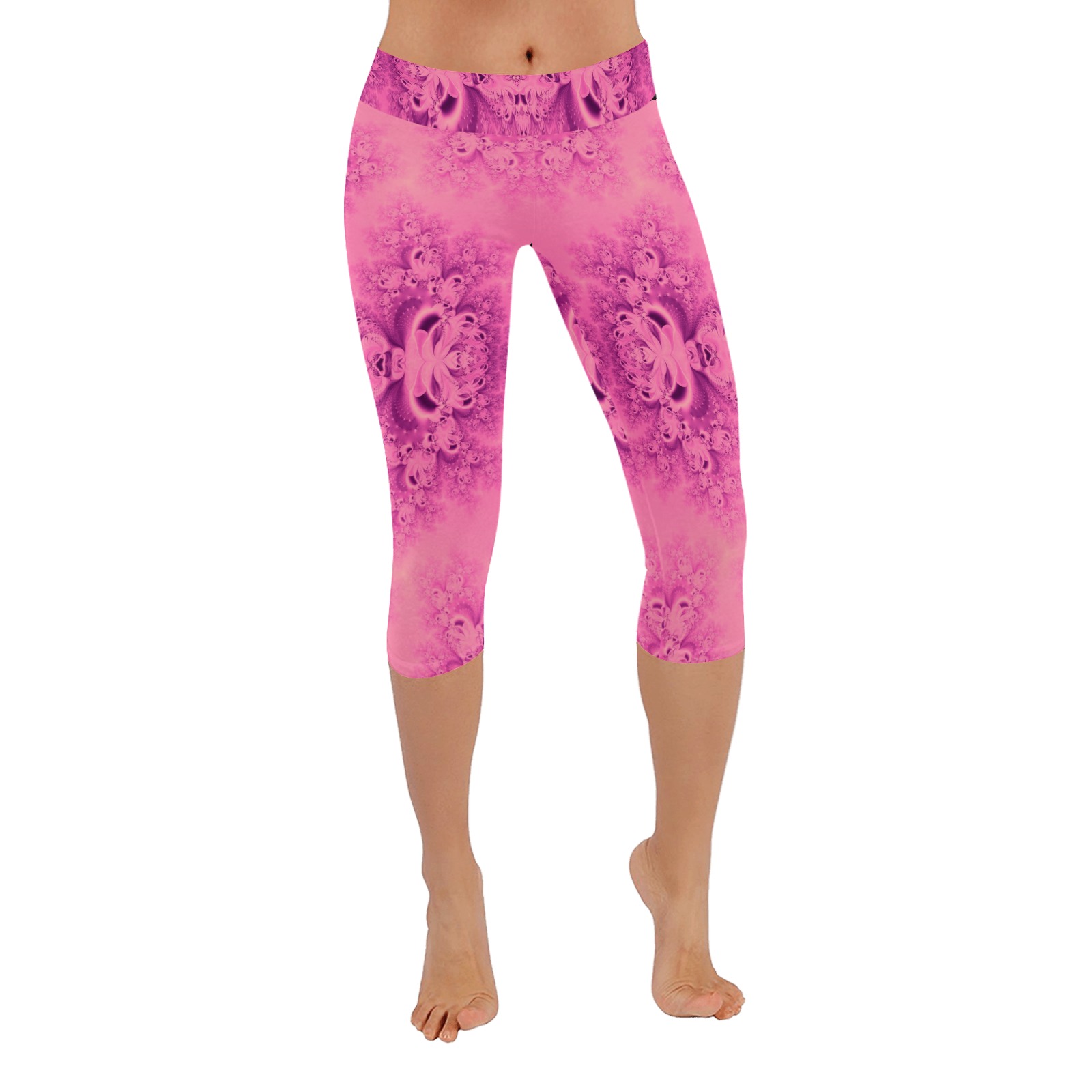 Pink Morning Frost Fractal Women's Low Rise Capri Leggings (Invisible Stitch) (Model L08)