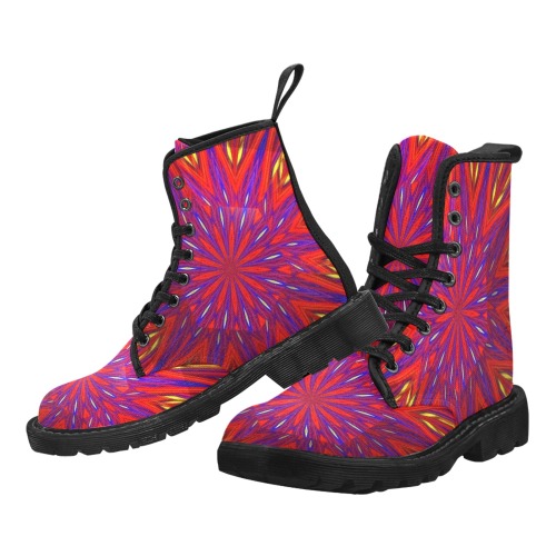 Red Yellow and Blue Exploding Abstract Fractal Kaleidoscope Mandala Martin Boots for Women (Black) (Model 1203H)