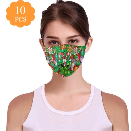Christmas Pop Art by Nico Bielow 3D Mouth Mask with Drawstring (Pack of 10 & 20 Filters Included) (Model M04)
