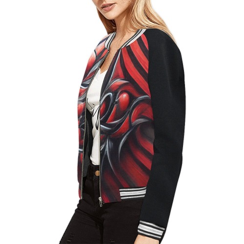 red and black gothic 4 All Over Print Bomber Jacket for Women (Model H21)