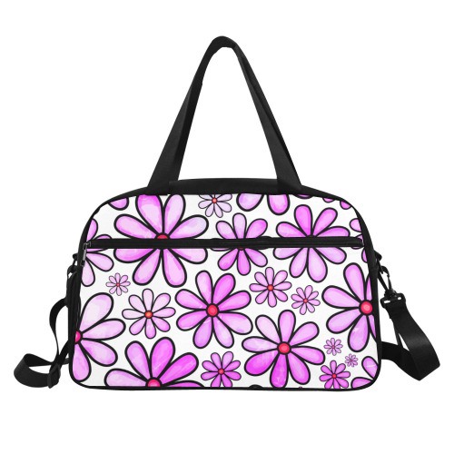 Pink Watercolor Doodle Daisy Flower Pattern Fitness Handbag (Model 1671)