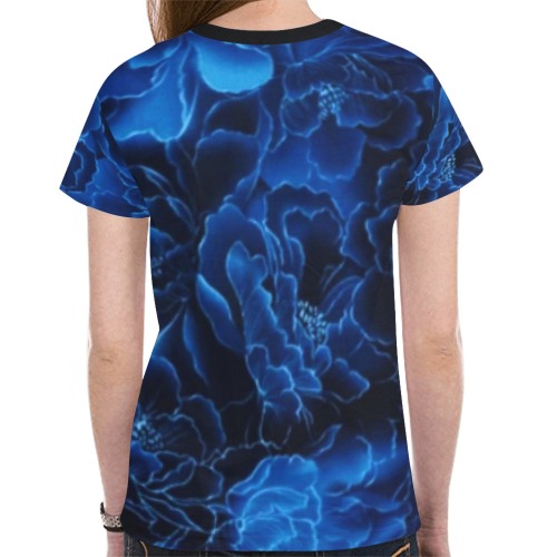 blue floral New All Over Print T-shirt for Women (Model T45)