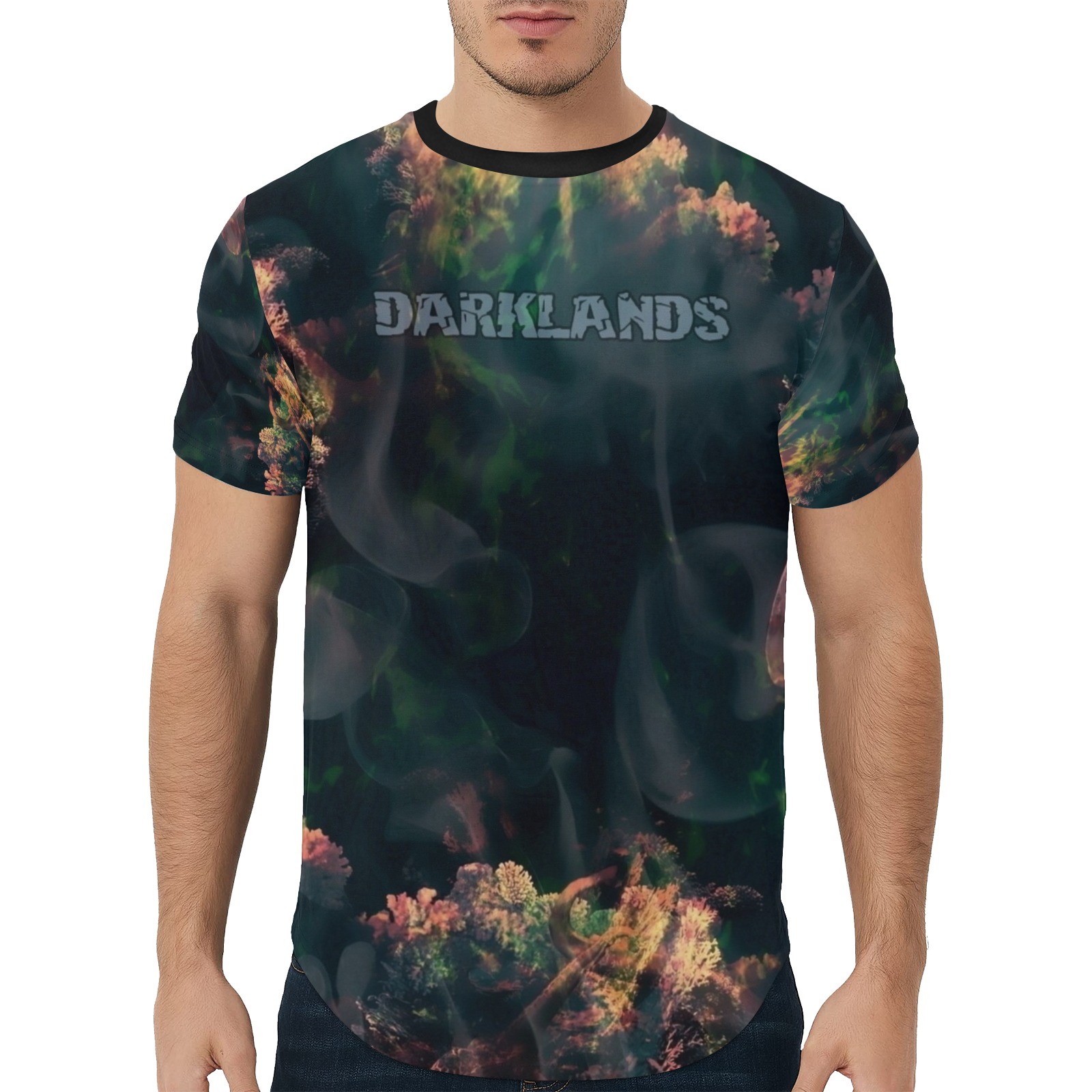 Darklands by Fetishgayworld Men's All Over Print Curved Hem T-Shirt (Model T76)
