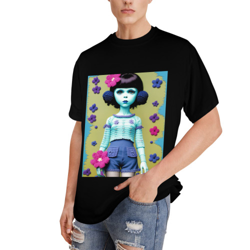 blue ghost knit crochet girl 4 Men's Glow in the Dark T-shirt (Front Printing)