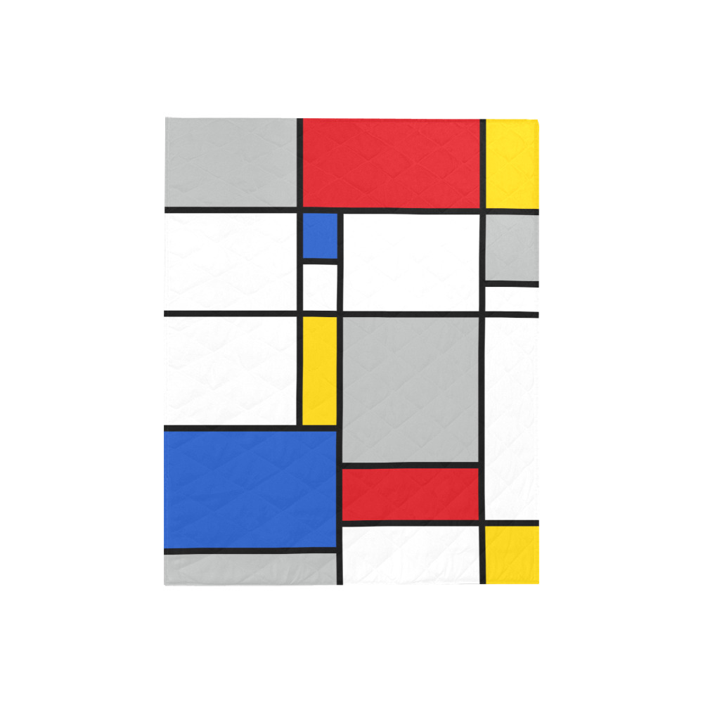 Geometric Retro Mondrian Style Color Composition Quilt 40"x50"
