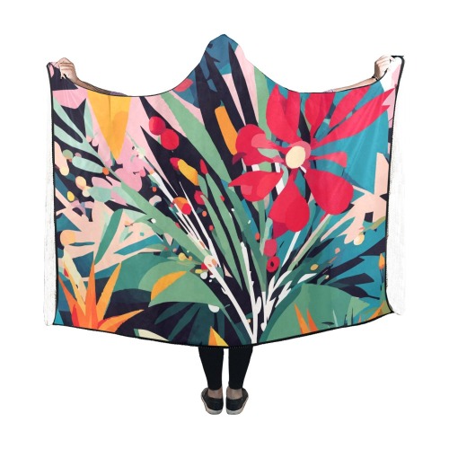 Colorful tropical floral pattern abstract art. Hooded Blanket 60''x50''