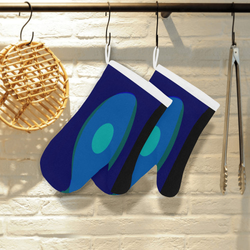 Dimensional Blue Abstract 915 Linen Oven Mitt (Two Pieces)