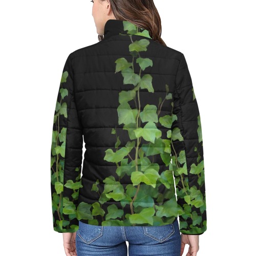 Vines, climbing plant watercolor Women's Stand Collar Padded Jacket (Model H41)