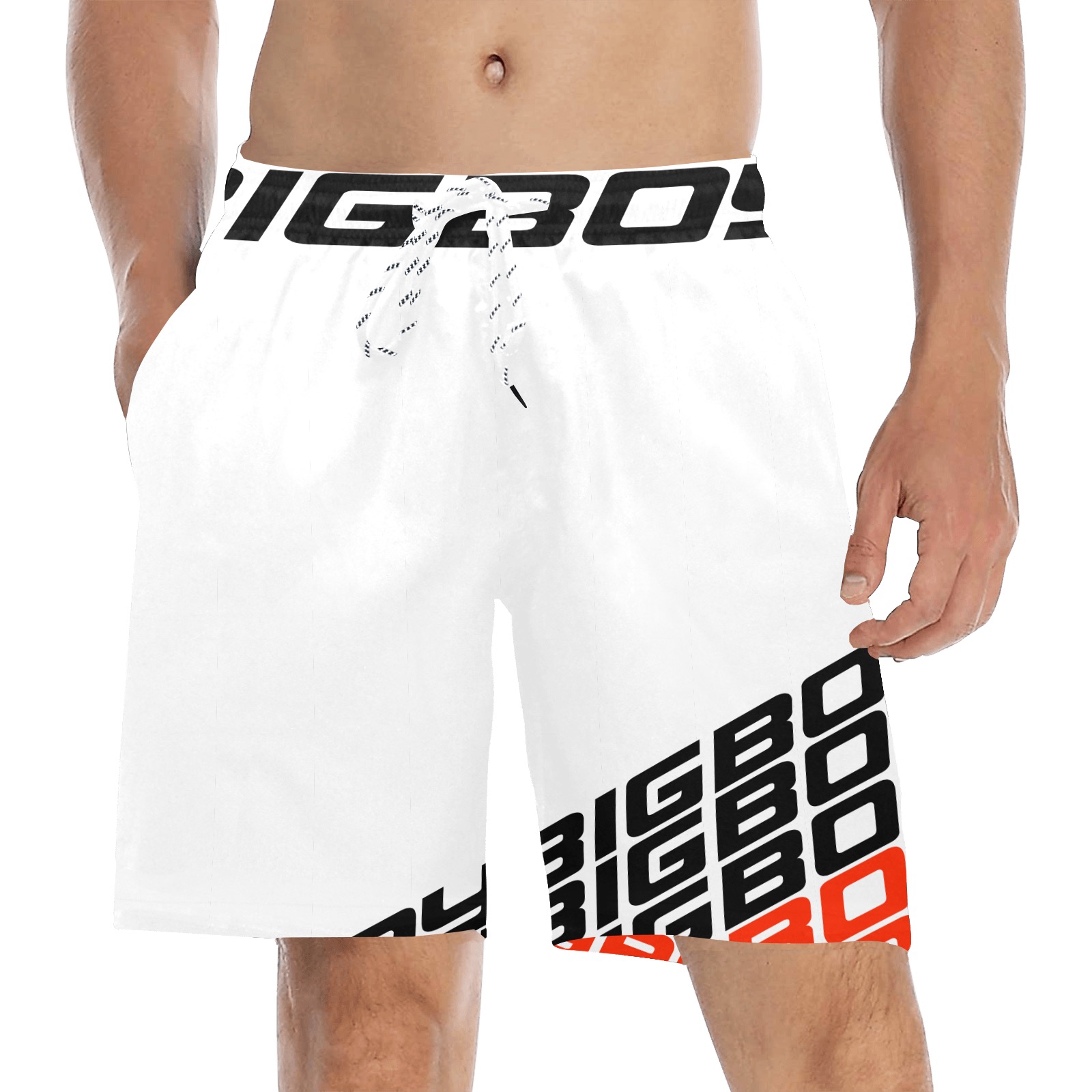 BXB SHORTS WHITE Men's Mid-Length Beach Shorts (Model L51)