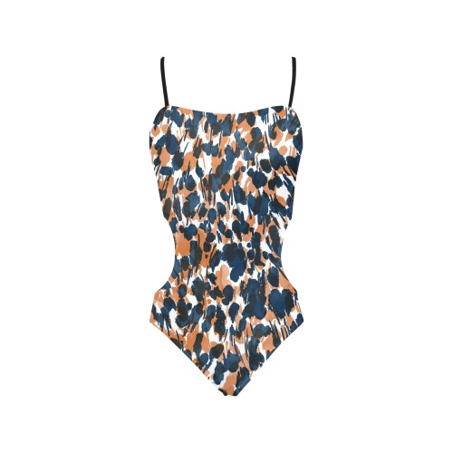 Dots brushstrokes animal print Spaghetti Strap Cut Out Sides Swimsuit (Model S28)