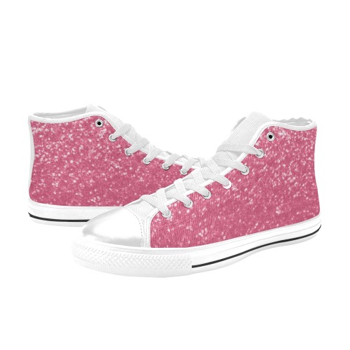 Magenta light pink red faux sparkles glitter Women's Classic High Top Canvas Shoes (Model 017)