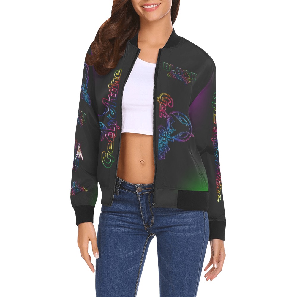 BLACK FRIDAY Collectable Fly All Over Print Bomber Jacket for Women (Model H19)