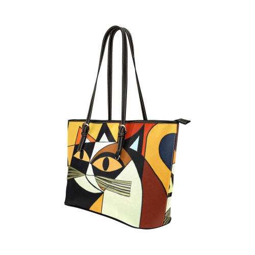Cats Leather Tote Bag/Large (Model 1651)