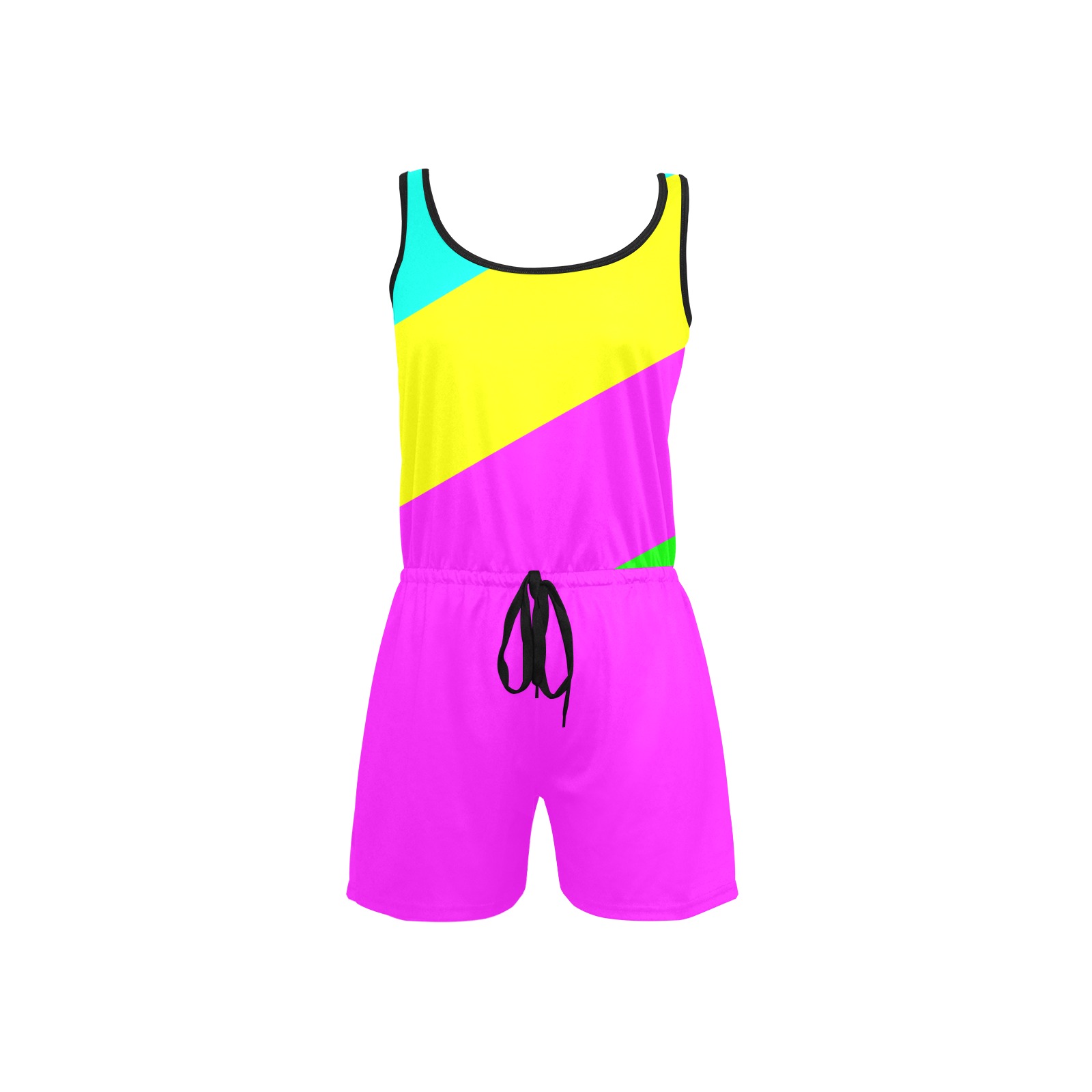 Bright Neon Colors Diagonal Pink All Over Print Short Jumpsuit