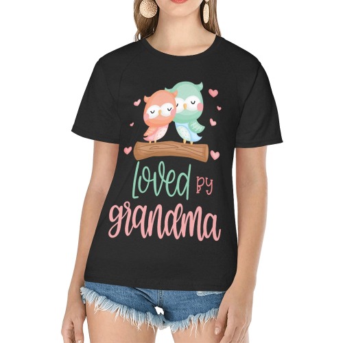 Loved By Grandma with Adorable Owls Women's Raglan T-Shirt/Front Printing (Model T62)