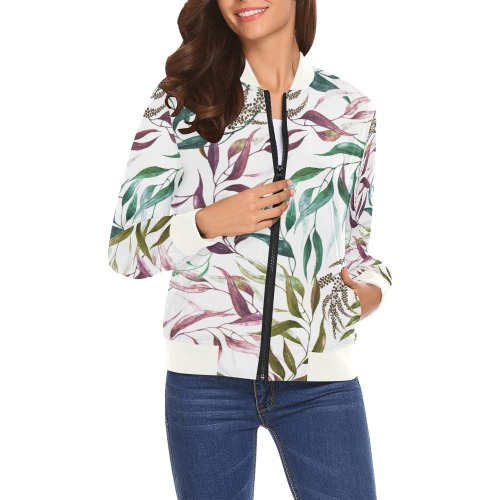 Dramatic leaves watercolor GR All Over Print Bomber Jacket for Women (Model H19)
